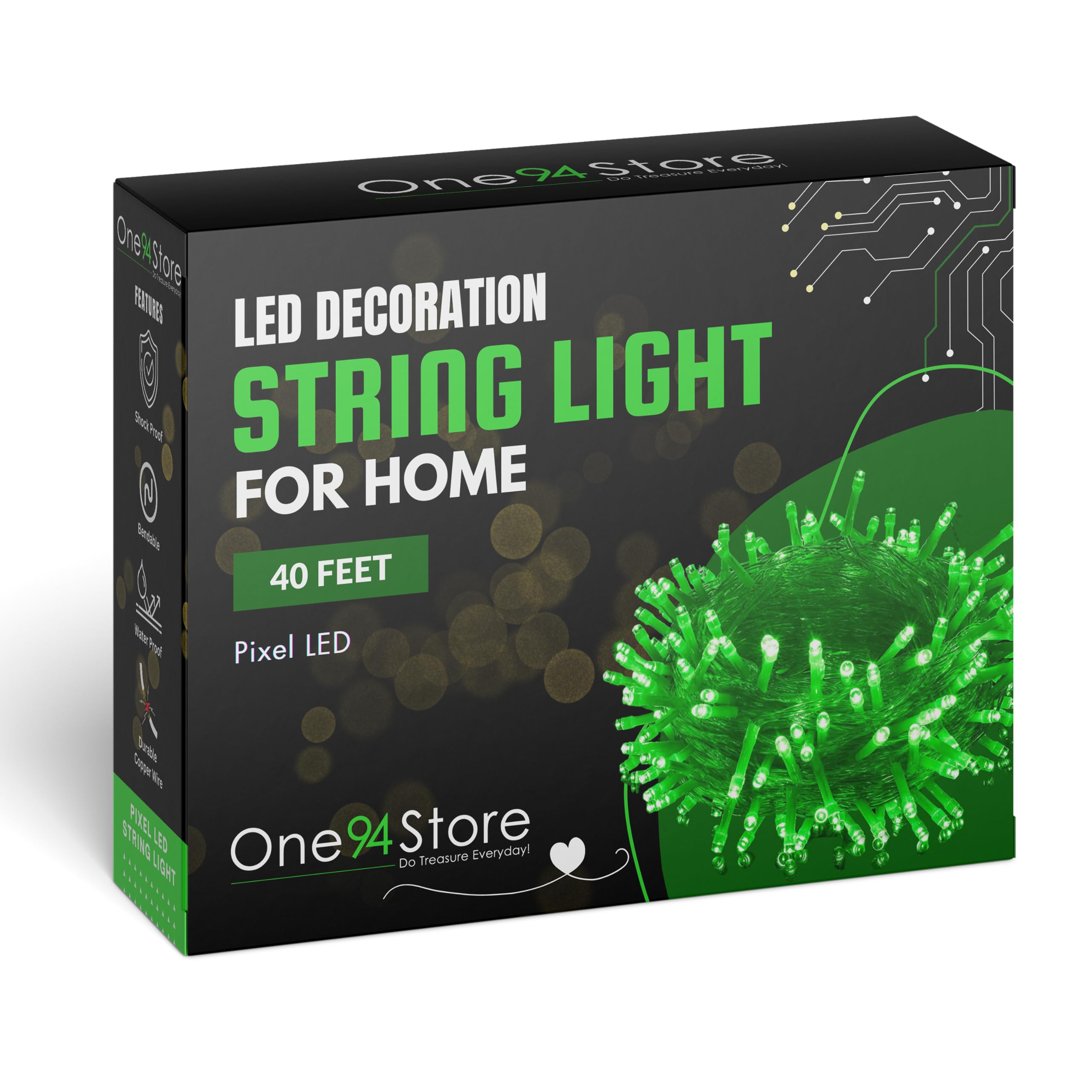 One94Store 40 Feet 42 Led String Serial Lights, Copper Wire LED Decorative String Fairy Rice Lights for Indoor, Outdoor, Decoration, Festival, Party, Wedding, Garden, Lawn(Green Color, Pack of 1)