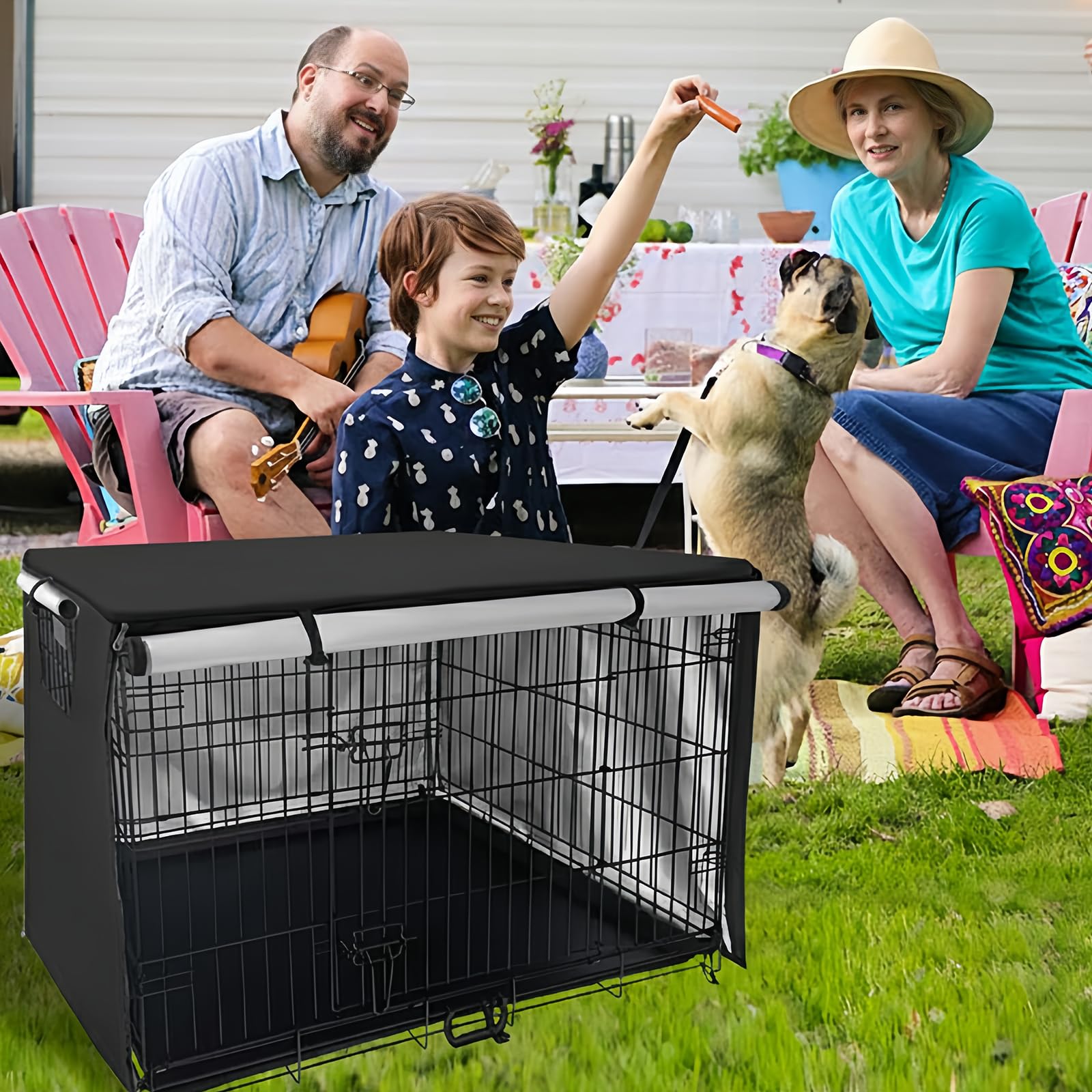 Hundekäfig Abdeckung für Drahtkäfige 125 x 79 x 84 cm, Langlebig und Winddicht, Schwarz Oxford Strapazierfähig Hundebox Abdeckung für innen und außenbereich (Nur Abdeckung)