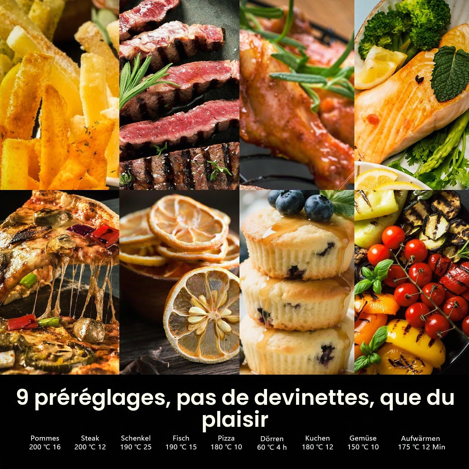 Air Fryer XXL 9L – 2350W Friteuse sans Huile pour une cuisson rapide, Friteuse à air avec Grande fenêtre, 9 Programmes, 40–200°C, Rappel Shake, Maintien au Chaud