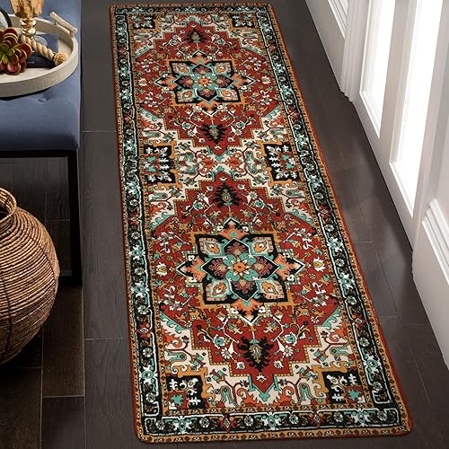 Lahome Alfombra de pasillo tradicional oriental, 2 x 6 pies, antideslizante, color rojo, para cocina, lavandería, pasillo, entrada