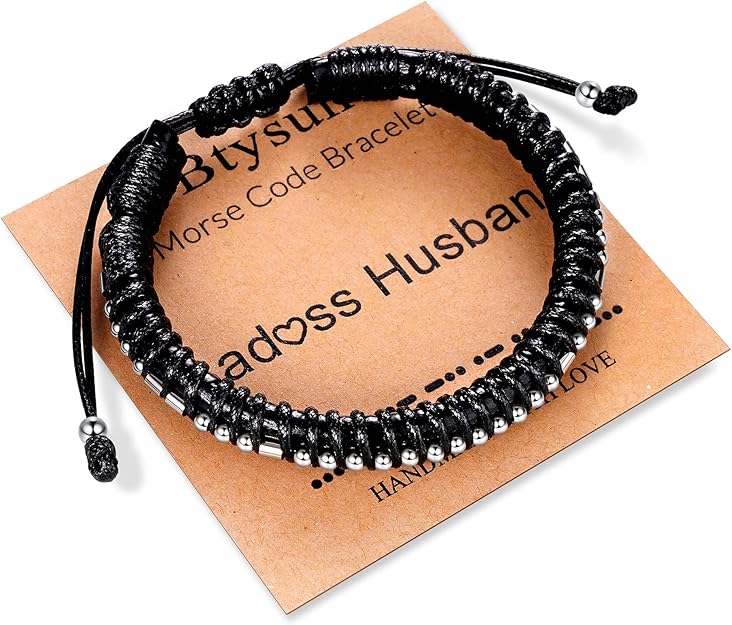 Inspirational Gifts for Men Morse Code Bracelets Mens Bracelets Graduation Gifts for Him Fathers Day Adjustable Leather Bracelet Motivational Birthday Annivesary Jewelry Stocking Stuffers for Men