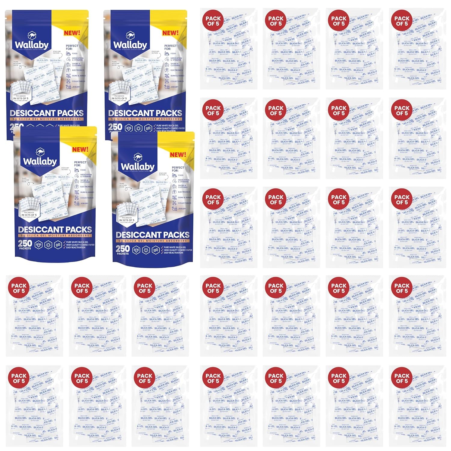 Wallaby 5g Food Safe Desiccant Packets for Moisture Control (1,000-pack)