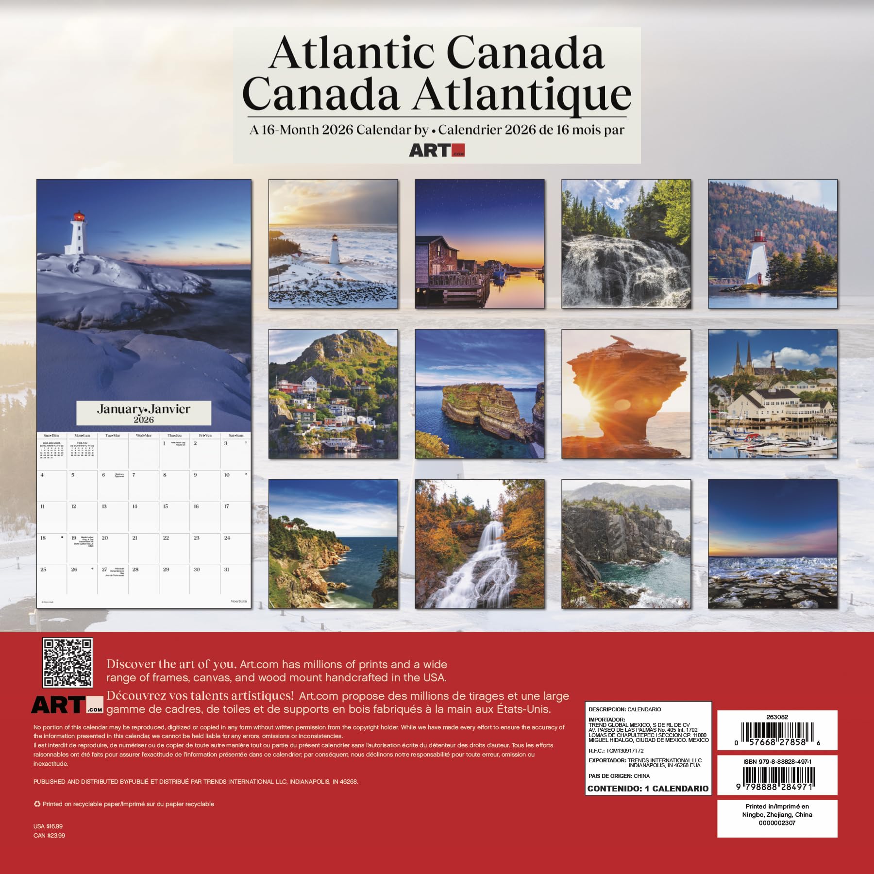 Calendrier mural 2026 Canada atlantique (bilingue français)