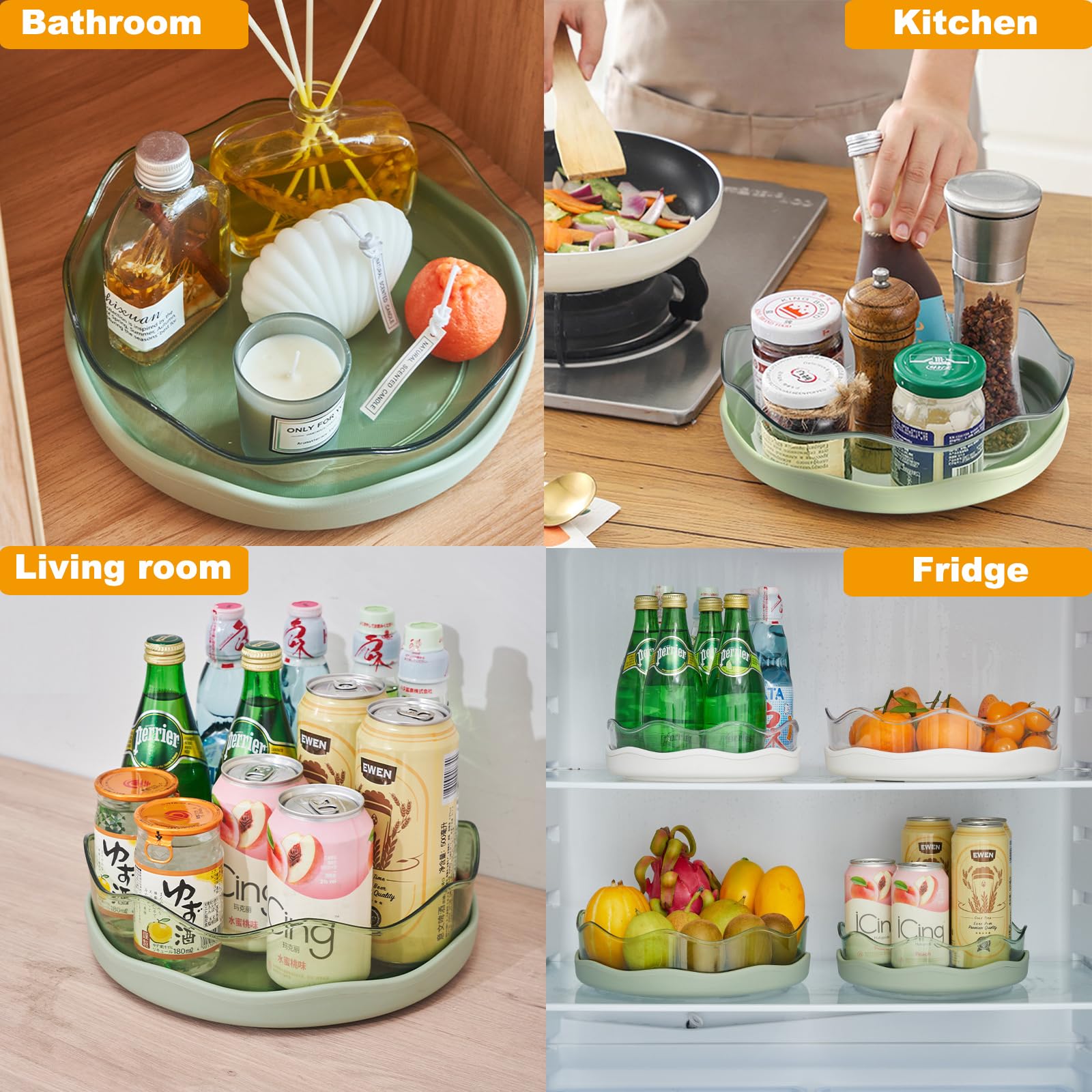 Porta Spezie Per Cucina 2 Piatti Girevoli Lazy Susan - 25 E 30 Cm, Organizzatore Per Frigorifero E Cucina Organizer Girevole - 6