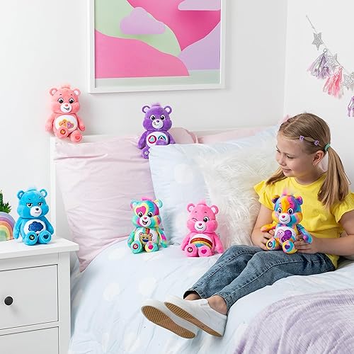 Miniatura 7 de Plush Care Bears - Oso Good Vibes con purpurina de 9 pulgadas, teñido anudado multicolor, hecho de materiales reciclados. Bueno para niñas y niños,