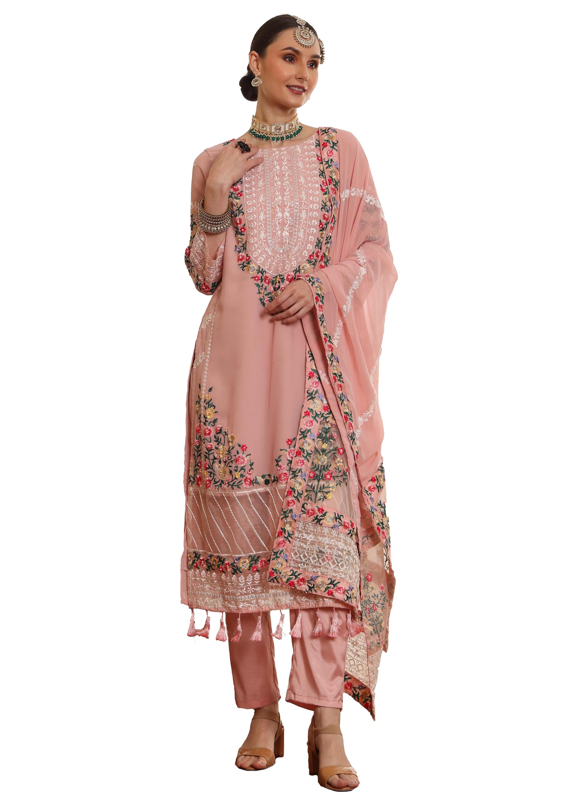 Cbazaar Indian Pakistani Salwar Kameez with Embroidery Suit Dress for Eid, Party, Festive occasion - Kurta, Pant and Dupatta