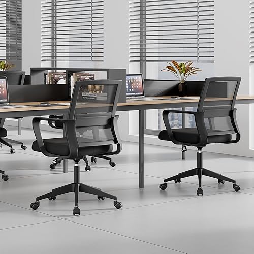 Miniatura 8 de SUKIDA Silla de escritorio de malla con tapicería, silla de oficina ejecutiva con reposabrazos, silla de trabajo de respaldo medio, silla de