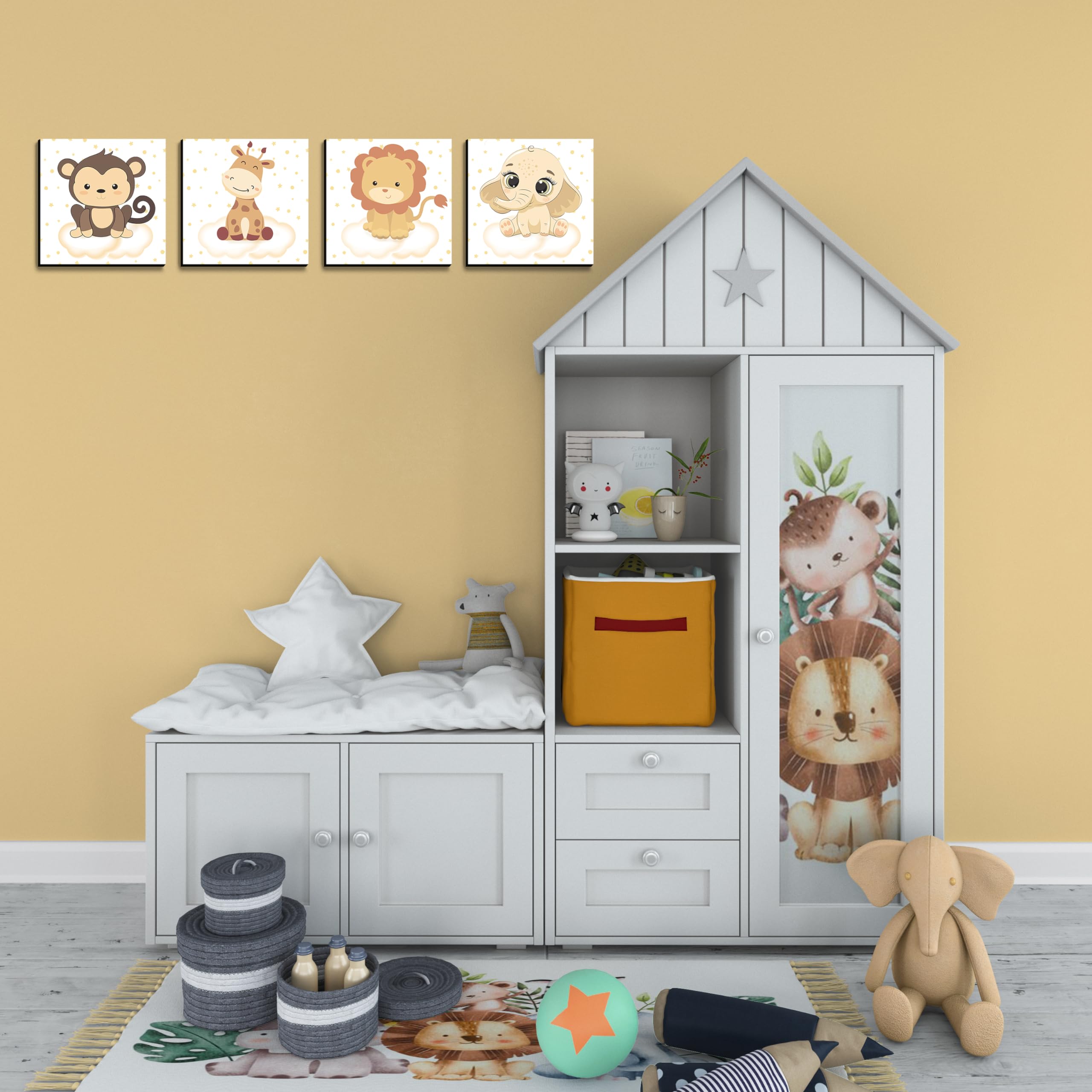Decographics Tableaux décoratifs pour enfants | Décoration chambre d'enfant | Tableaux modernes pour enfants | Décoration créative pour enfants (30 x 30, animaux bébé 2)