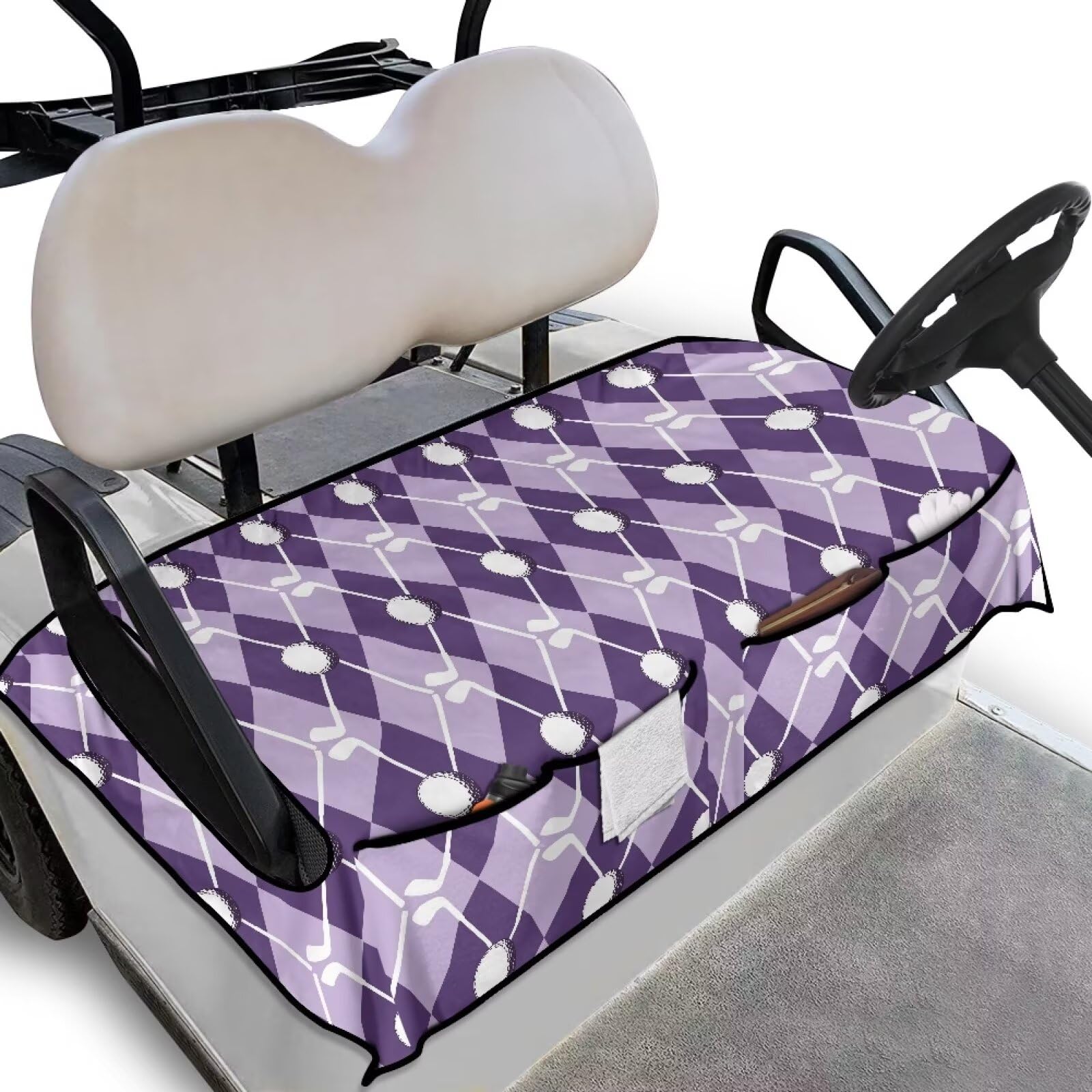 Suobstales Golf Cart Seat Covers Breathable Golf Cart Seat Blanket Towel for Club Car EZGO TXT RXV Golf Carts with 4 Pockets