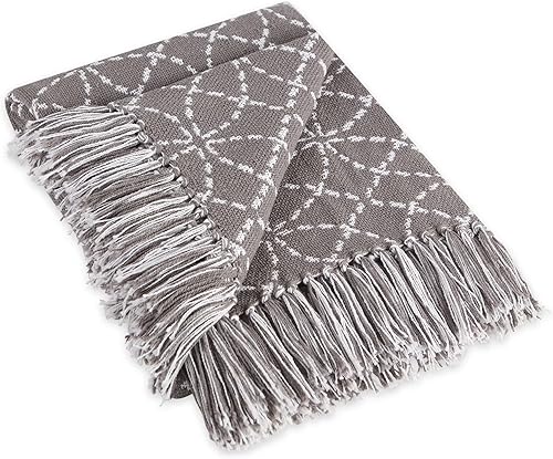 Miniatura 1 de DII Manta de círculos concéntricos grises con flecos, 50x60