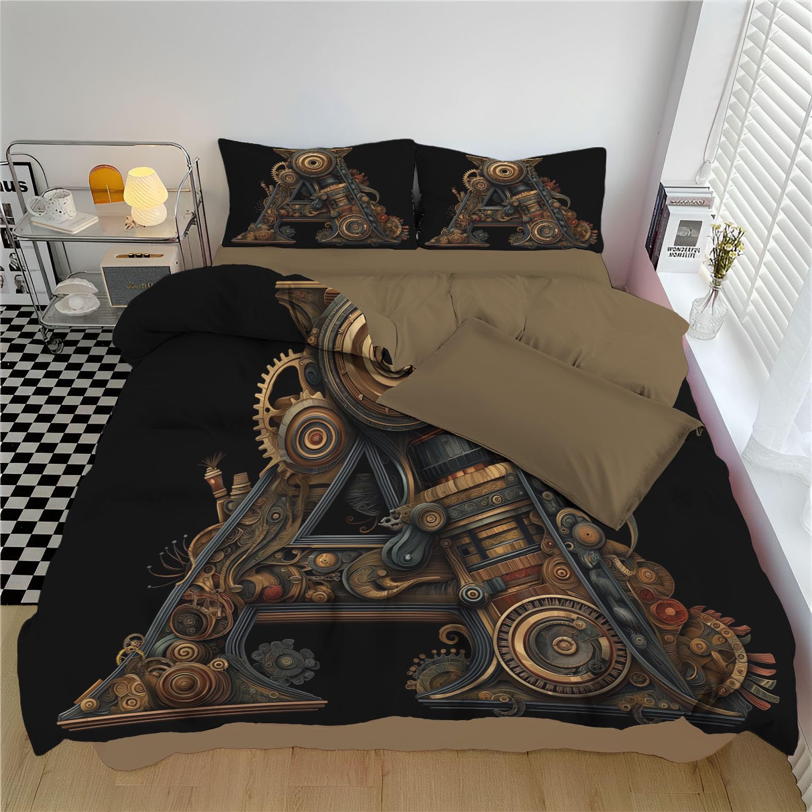 Housse de couette 200x200 steampunk avec l'initiale lettre A, le cadeau idéal pour filles