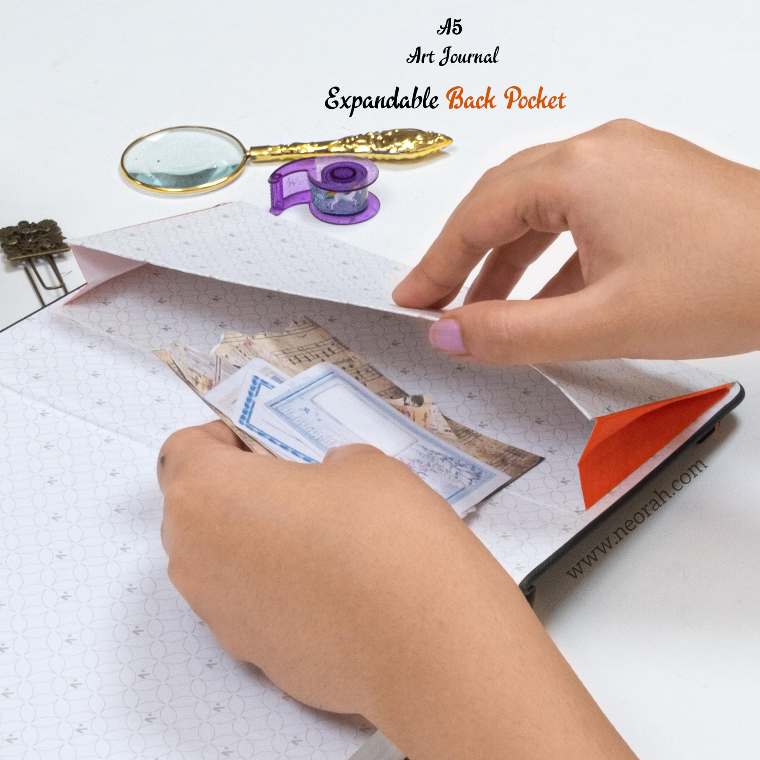 NEORAH A5 – Kunst-Tagebuch, 200 g/m², Punktraster-Notizbuch, 160 Seiten (21 x 14,8 cm), flach hinlegen, Hardcover, Tagebuch, 3 Lesezeichen, elastischer Verschluss, Innentasche auf der Rückseite, ideal