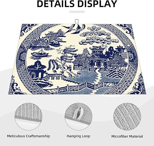 Vista 22 de Tapete de secado de platos de hojas florales verdes para encimera de cocina, 18 x 24 pulgadas, tapete absorbente reversible para platos Hoja floral