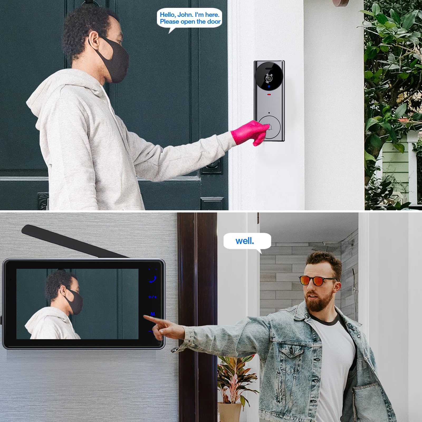 HOSPAOP Carillon de Porte sans Fil avec Caméra – Vidéophone 4,3" Écran, Sonnette Radio 2,4G, Vision Nocturne, Interphone sans WiFi, Sonnette avec Caméra pour Porte d’Entrée