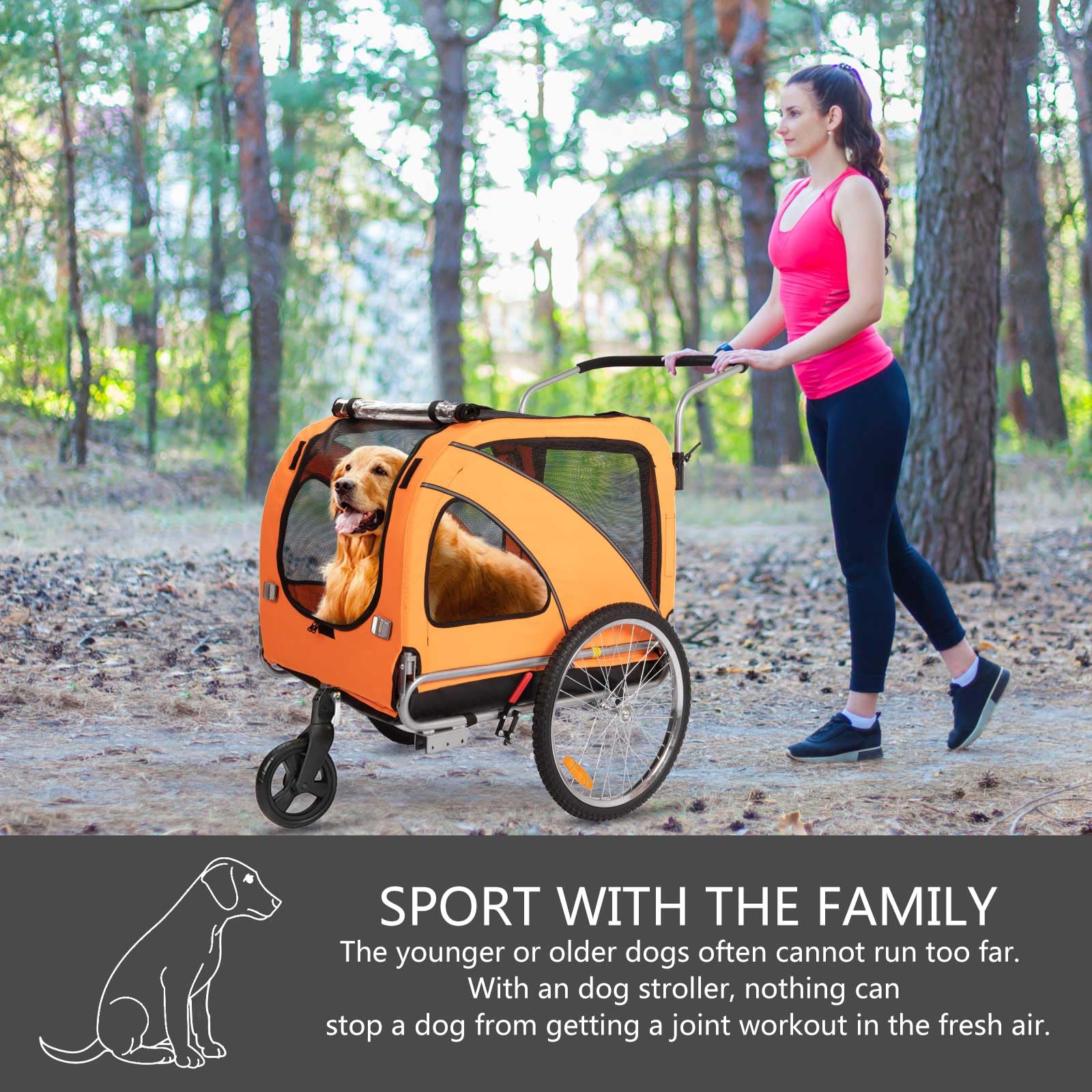 SEPNINE Rimorchio Per Cani 2 In 1 Per Bicicletta, Rimorchio Per Cani, Con Freni, Finestre In Plastica Trasparente Proteggono Dalla Pioggia