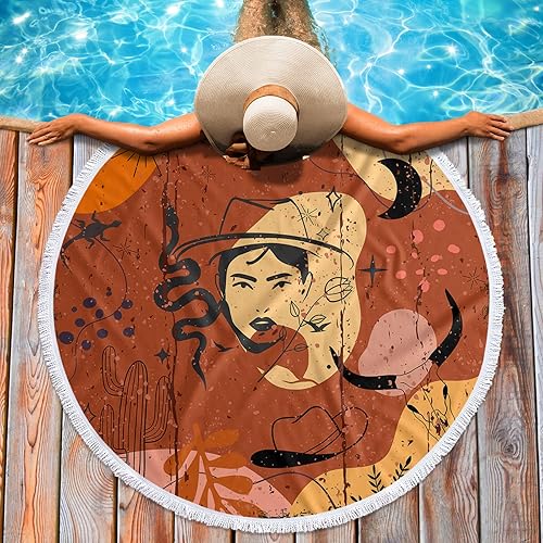 Miniatura 2 de Toalla de playa redonda de mediados de siglo, líneas vintage, diseño de animales del desierto, manta de playa de microfibra, toallas suaves,