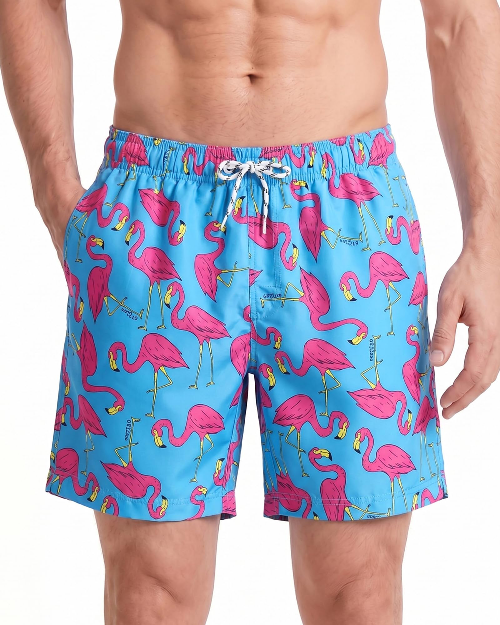 MaaMgic Men's Swim Trunks Quick Dry Fit Performance Surfing Short with Pockets, New-245-flamingo, Large ( Waist:33''-35'' )