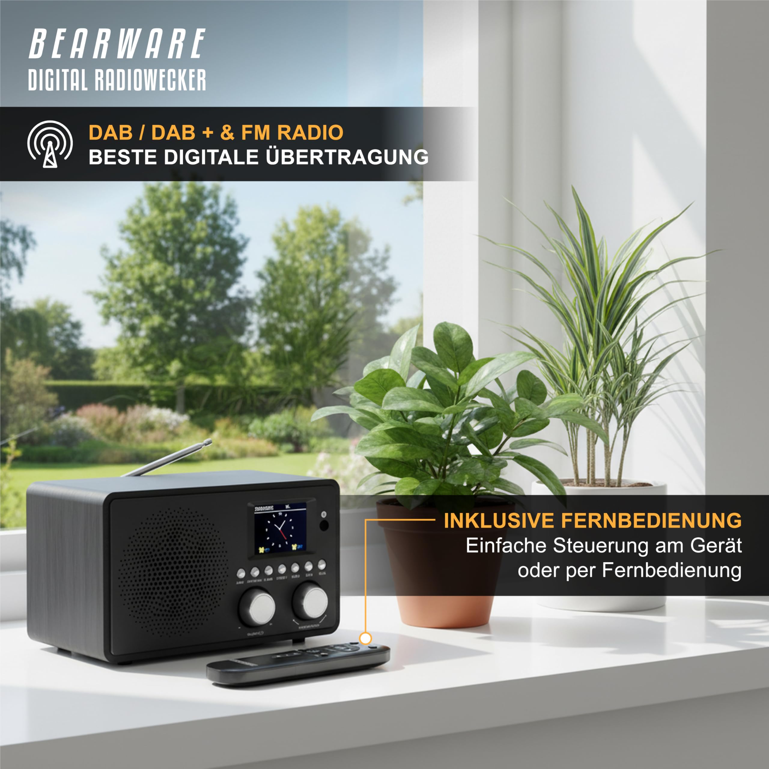 CSL - DAB+ Radio mit TFT Display und Fernbedienung - Bluetooth DAB Plus Radiowecker – DAB DAB+ FM-Radio – 40 Speicherplätze – Automatischer und manueller Suchlauf – Equalizer – USB-Datenport – AUX in