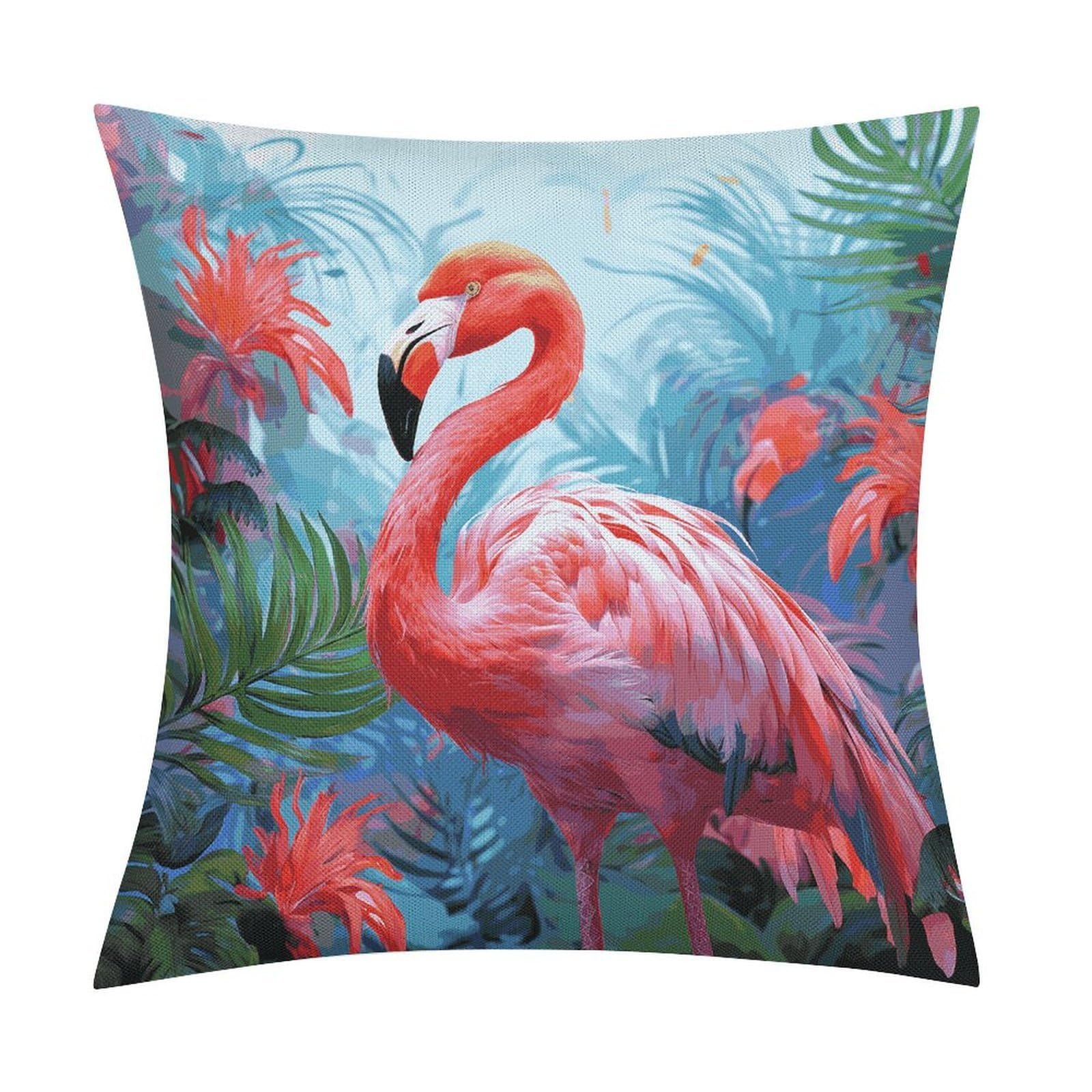 FekiLoot Painted Flamingo Throw Pillow Cover Soft Square Cushion Case Farmhouse Cushion Cover Decorative Pillow Cover Modern Pillowcase for Sofa Living Room Bed Home Decor 18x18 Inch