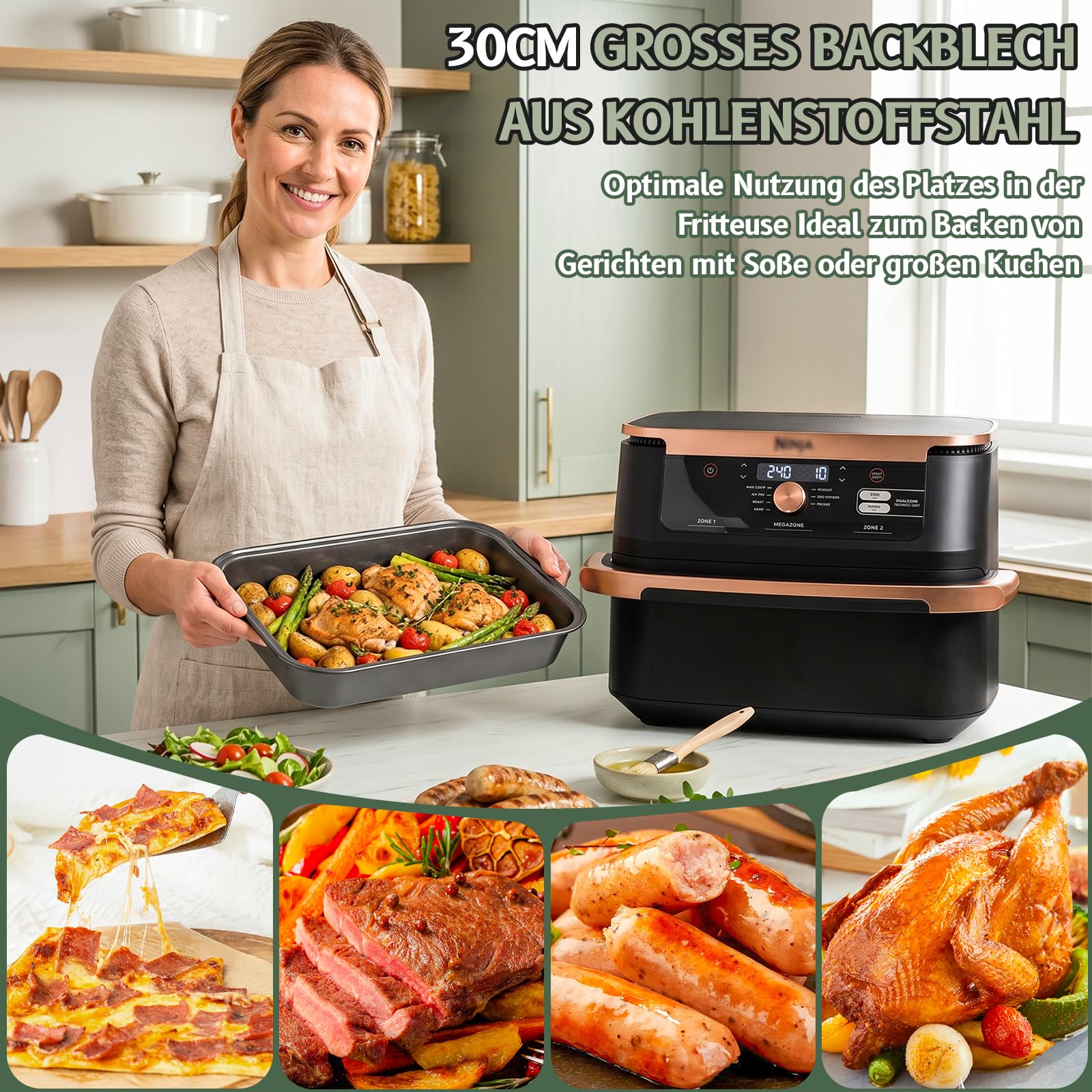 Airfryer Zubehör für Ninja AF500EU Foodi FlexDrawer Dual Zone Ninja Heißluftfritteuse Zubehör mit 1×10,4L und 2×5,2L Silikonform & Grillrost, BPA-frei Wiederverwendbar (31 Stück)