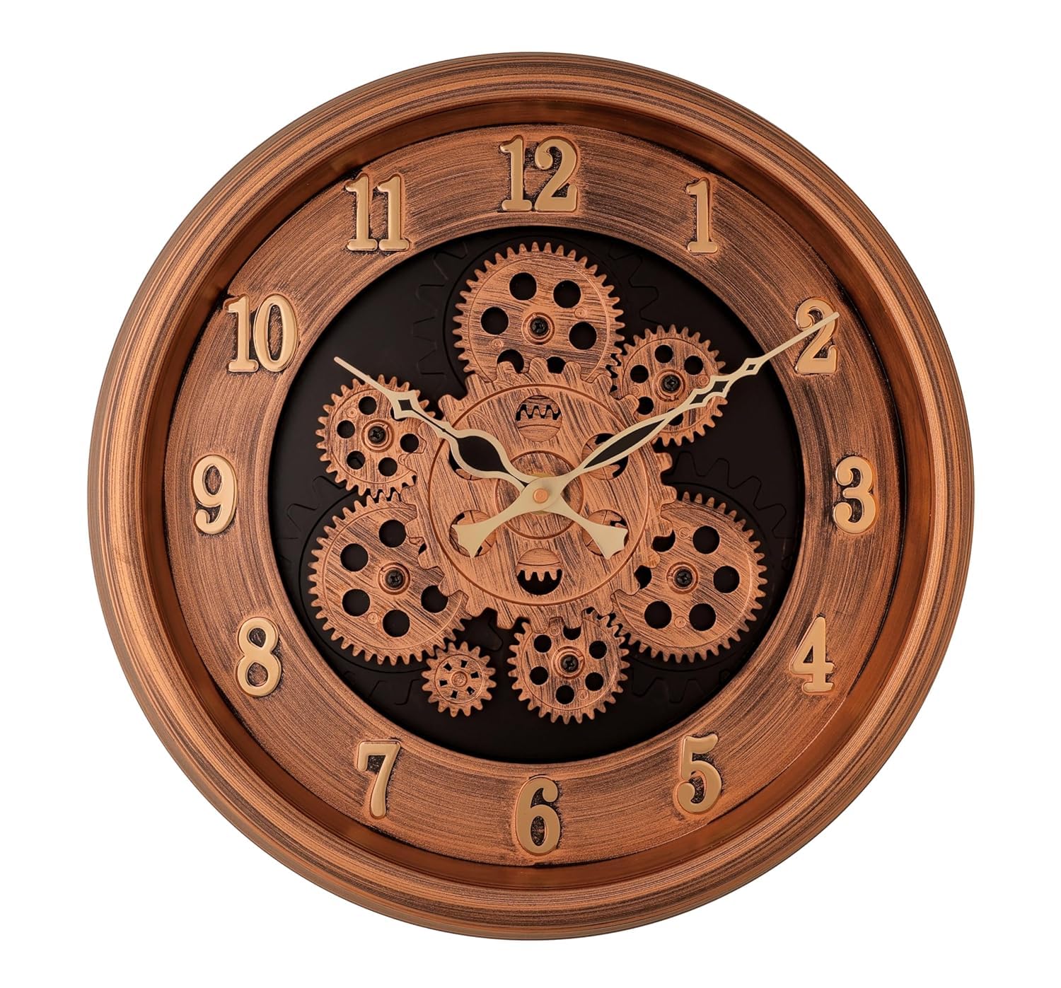 Amazon Brand - Umi Moving Gear Wall Clock for Living Room Modern Plastic Wall Clocks Industrial Steampunk Moving Gear Analog Wall Clock for Home Decor Office (32.5cm Diameter Clock) (Copper Golden)