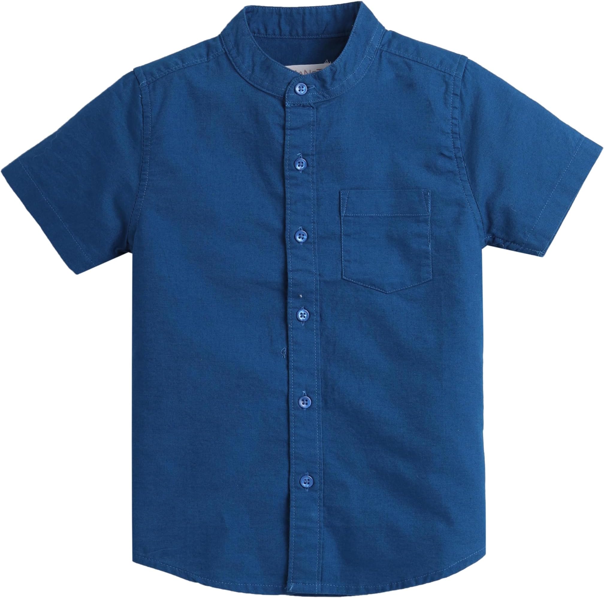 MANET Boys Mandarin collar Cotton Half Sleeves Solid Shirt|100% Cotton|Dark Blue