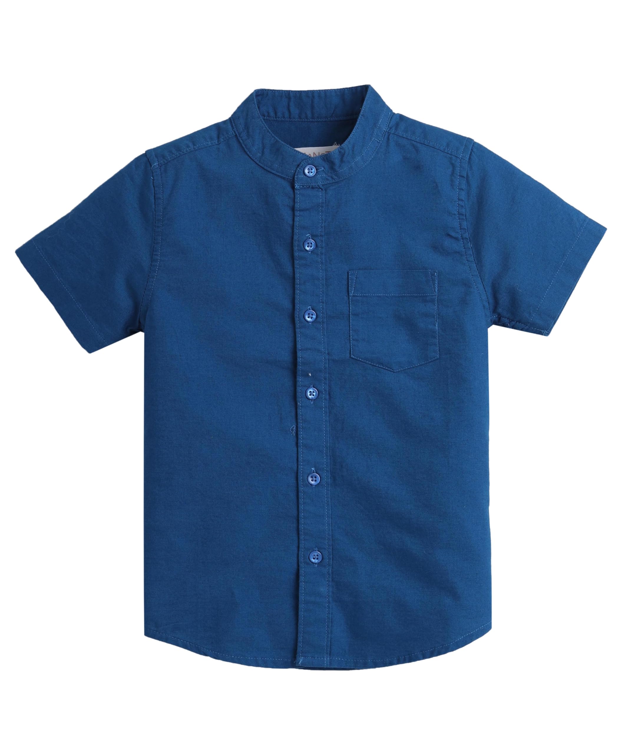 MANET Boys Mandarin collar Cotton Half Sleeves Solid Shirt|100% Cotton|Dark Blue