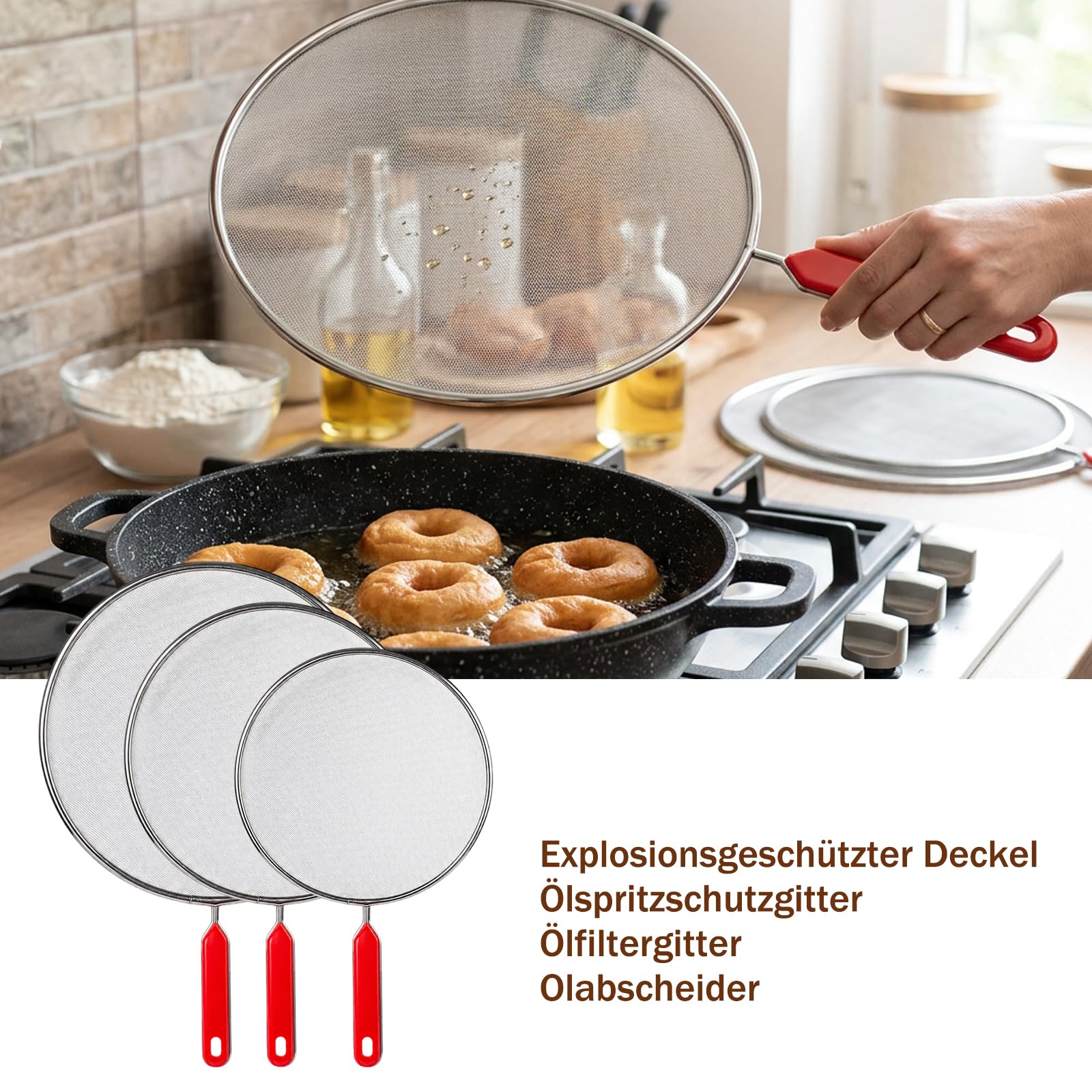3 Spritzschutz Pfannen Set, Pfannen Spritzschutz Aus Edelstahl Netz, Für DREI Verschiedene Pfannengrössen, Fettspritzschutz, Abdeckhaube, Küchenhelfer