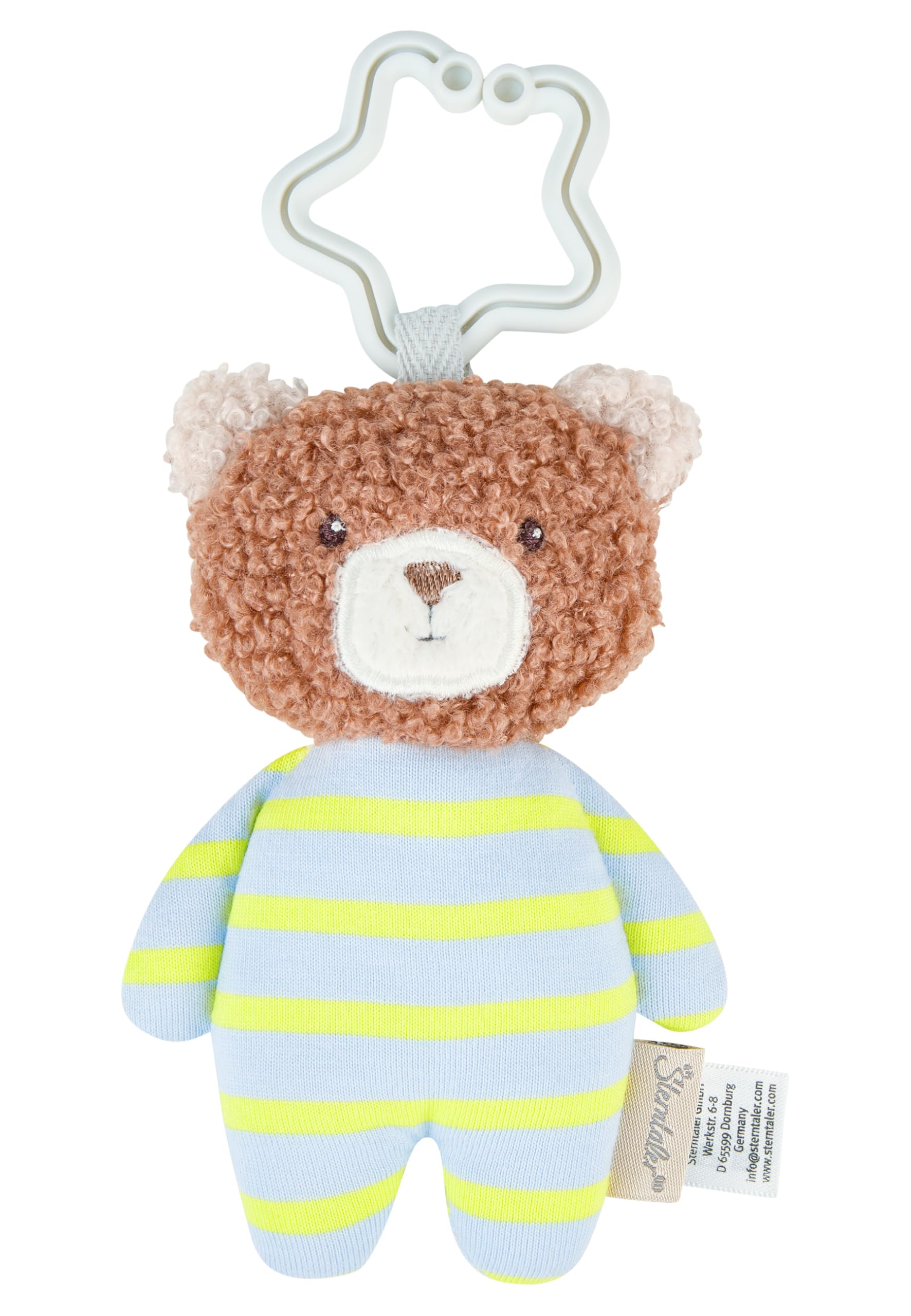 Sterntaler Spielbogen Bär Bob, Baby-Spielbogen mit Patchwork-Design, Stickmotive, Spiegel, Rassel, Quietsche und Knisterpapier, abnehmbarer Bogen und Spielteile, wattiert, 100×80×3 cm, bunt