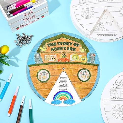 Miniatura 10 de Spiareal Juego de 30 ruedas para colorear para niños con cierres plateados, manualidades de escuela dominical, manualidades religiosas para la