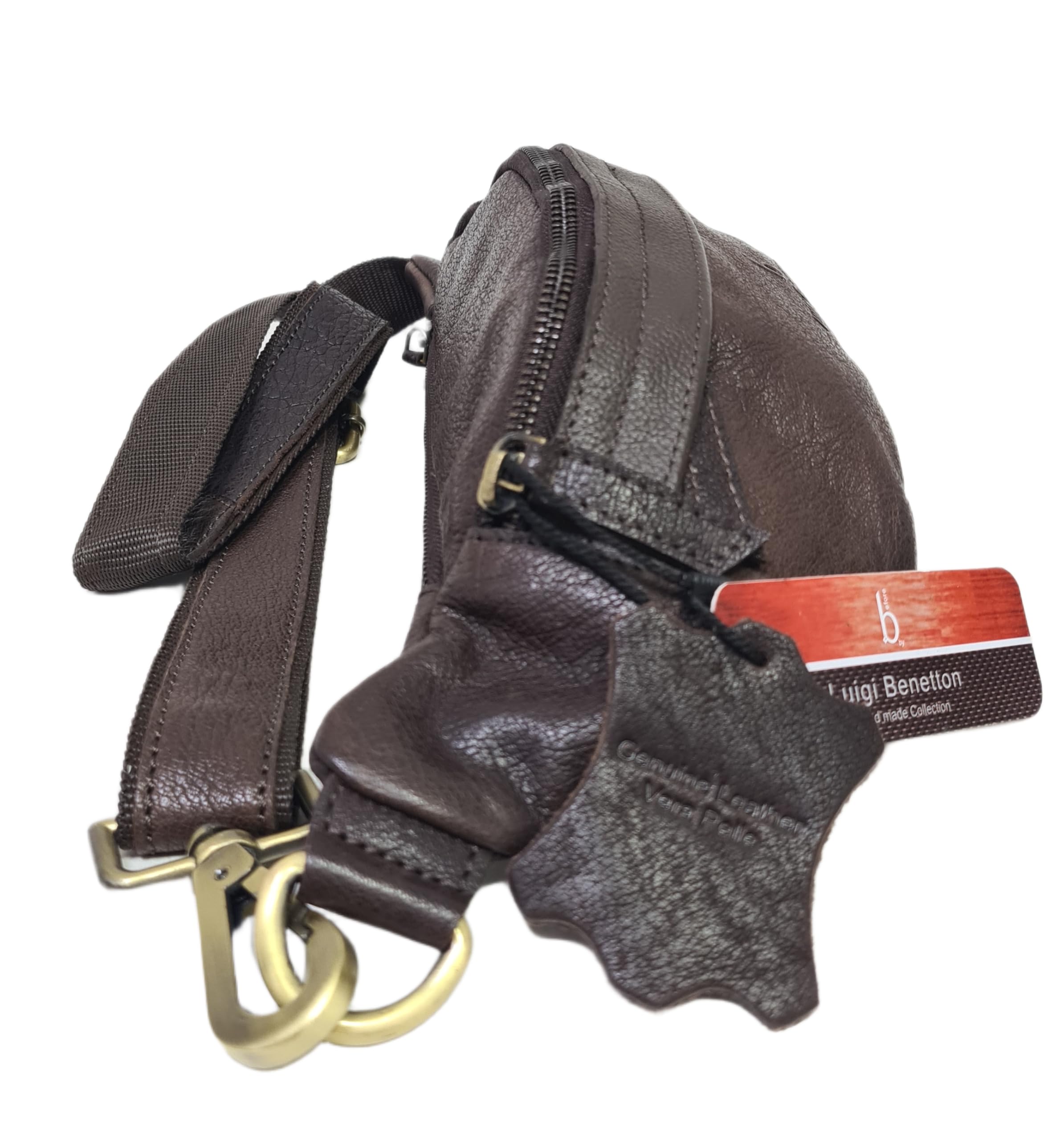 Luigi Benetton Marsupio Uomo 100% Pelle Bovina, con Tasche Frontale e Posteriore con Zip, Cintura Regolabile, Dimensioni 30x10x8,5 cm, Nero,Marrone e Testa di Moro. ART. 111023