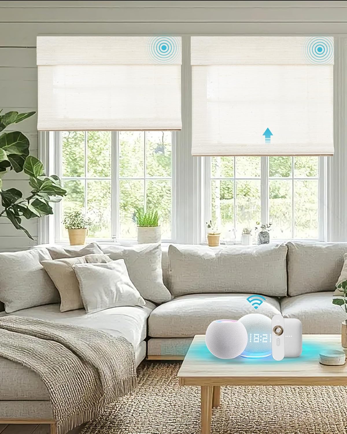 Motorized Bamboo Roman Blinds with Remote, Woven Roman Shades Compatible with Alexa Google Home, Automatic Bamboo Blind for Indoor Windows CustomSize(Sunwoven)