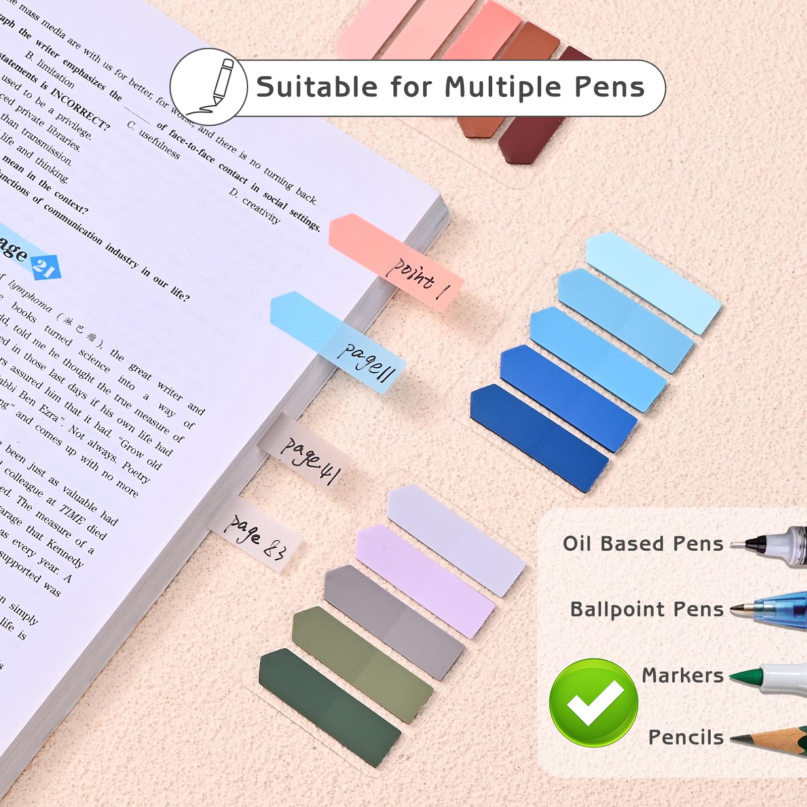 Transparente Haftnotizen, 7,6 x 7,6 cm, ästhetische, klare linierte Haftnotizen mit Stift, Farbverlauf, wasserdicht, selbstklebende Anmerkungsreiter für Bibeljournaling (grün)