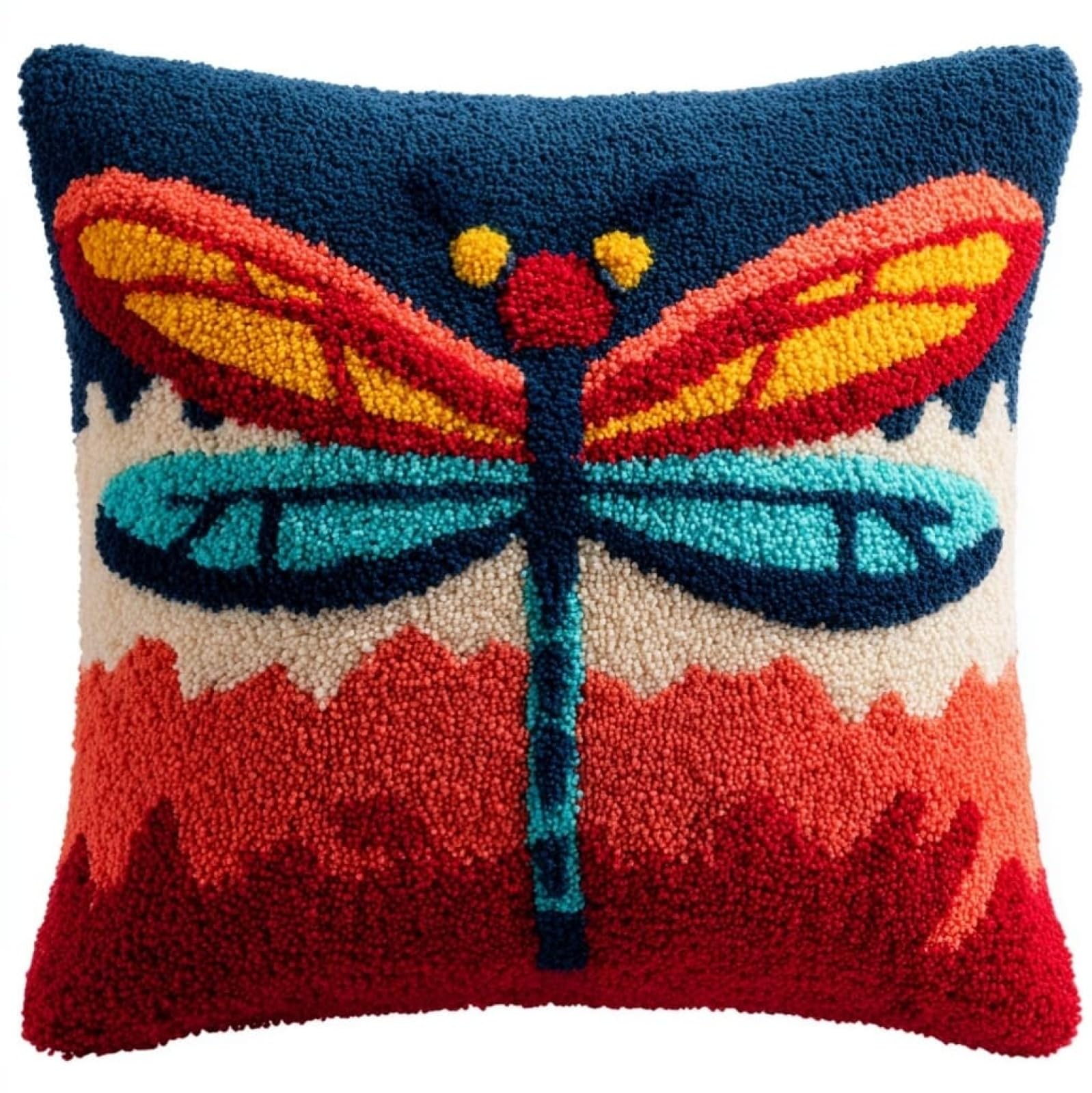 WallustrioaW Latch Hook Craft Cushion Kit 43x43cm,Cartoon Dragonfly