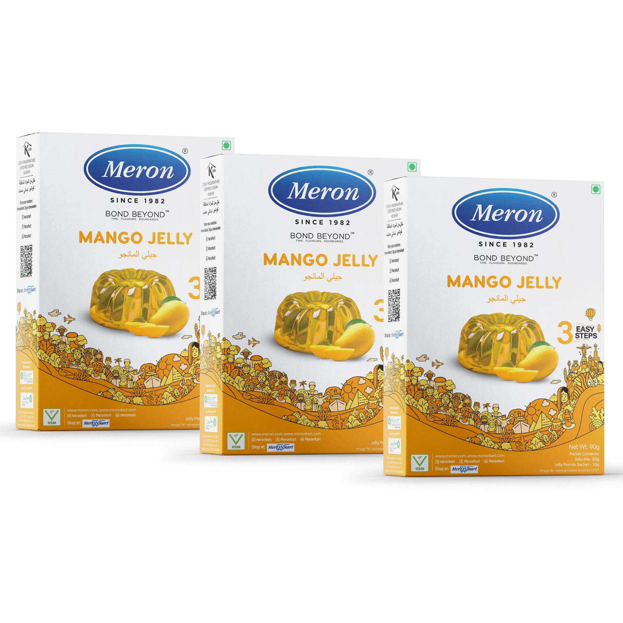 Meron Mango Jelly - 270g | Velvety Soft Dessert | Light & Refreshing | Easy to Prepare | Easy-to-Make, Perfect for Parties & Family Treats | Jelly Powder | Pack of 3