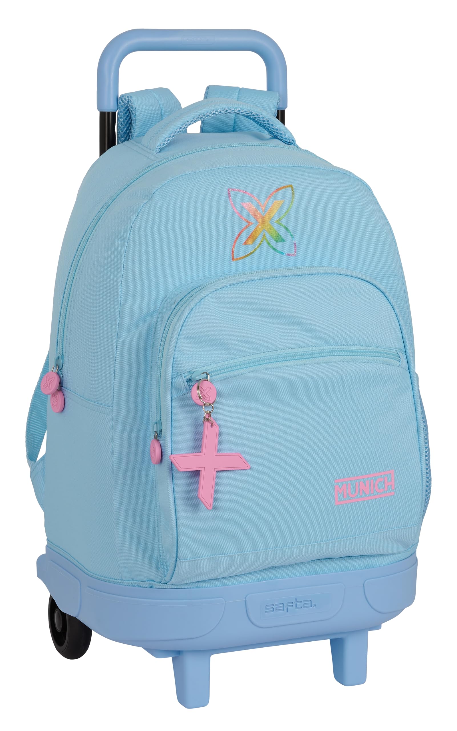 Safta MUNICH AZUL CAPRI - Mochila Grande con Ruedas, Compacta, Extraíble, Ideal para Niños de Diferentes Edades, Cómoda y Versátil, Calidad y Resistencia, 33x22x45 cm, Color