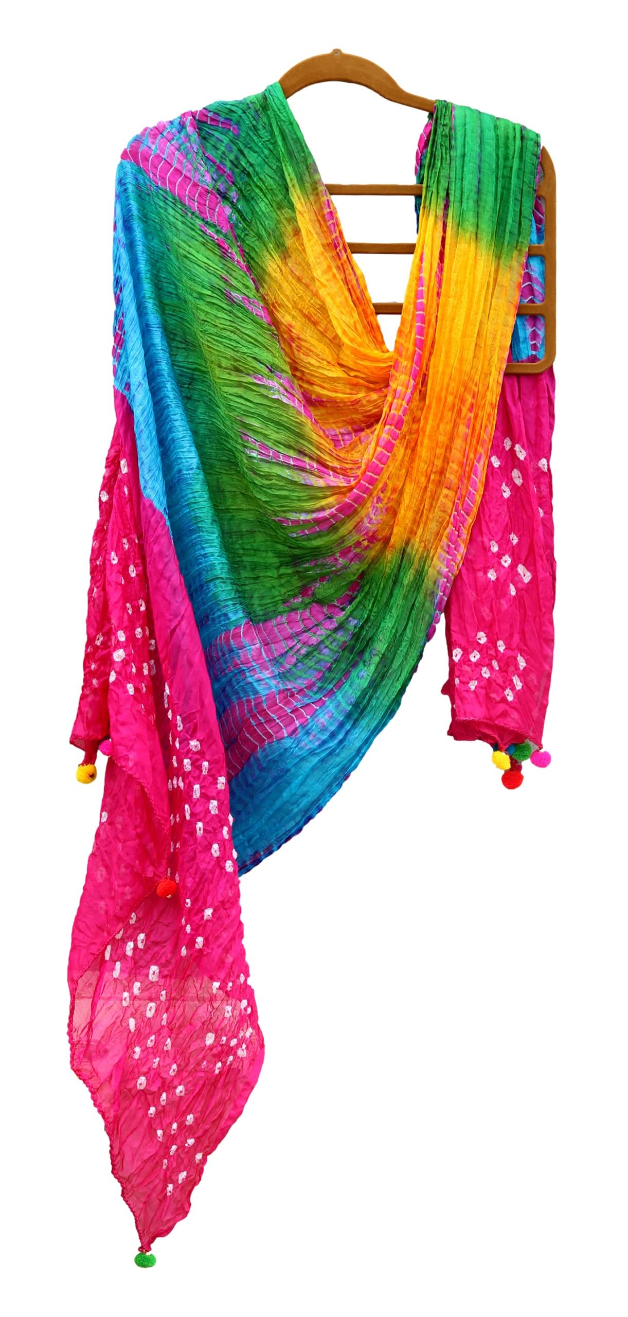 OneStoreIndia Handcrafted Dupatta Cotton Blend Multicolored Printed Design with Beads & Pom Pom Tassels Chunni/Dupatta (21-M)