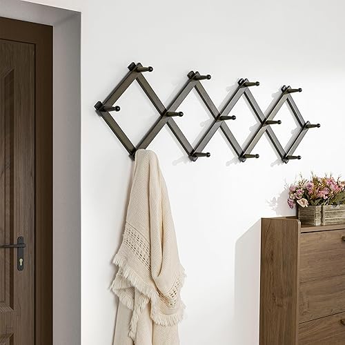 Miniatura 3 de Dseap Perchero de pared de acordeón Perchero expandible de pared de madera de 16 pulgadas de alto, soporte para sombreros, gancho de acordeón para