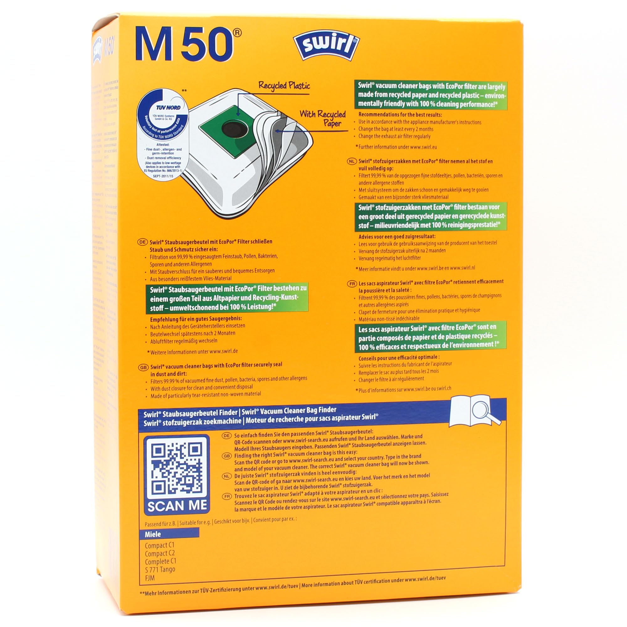 PakTrade 8 Staubsaugerbeutel + Deo-Perlen kompatibel mit Miele Compact C2 Allergy Ecoline, Compact C2 Ecoline | kompatibel mit Swirl M50 - M 50 | Beutel, Lufterfrischer, Zubehör, Ersatzteile