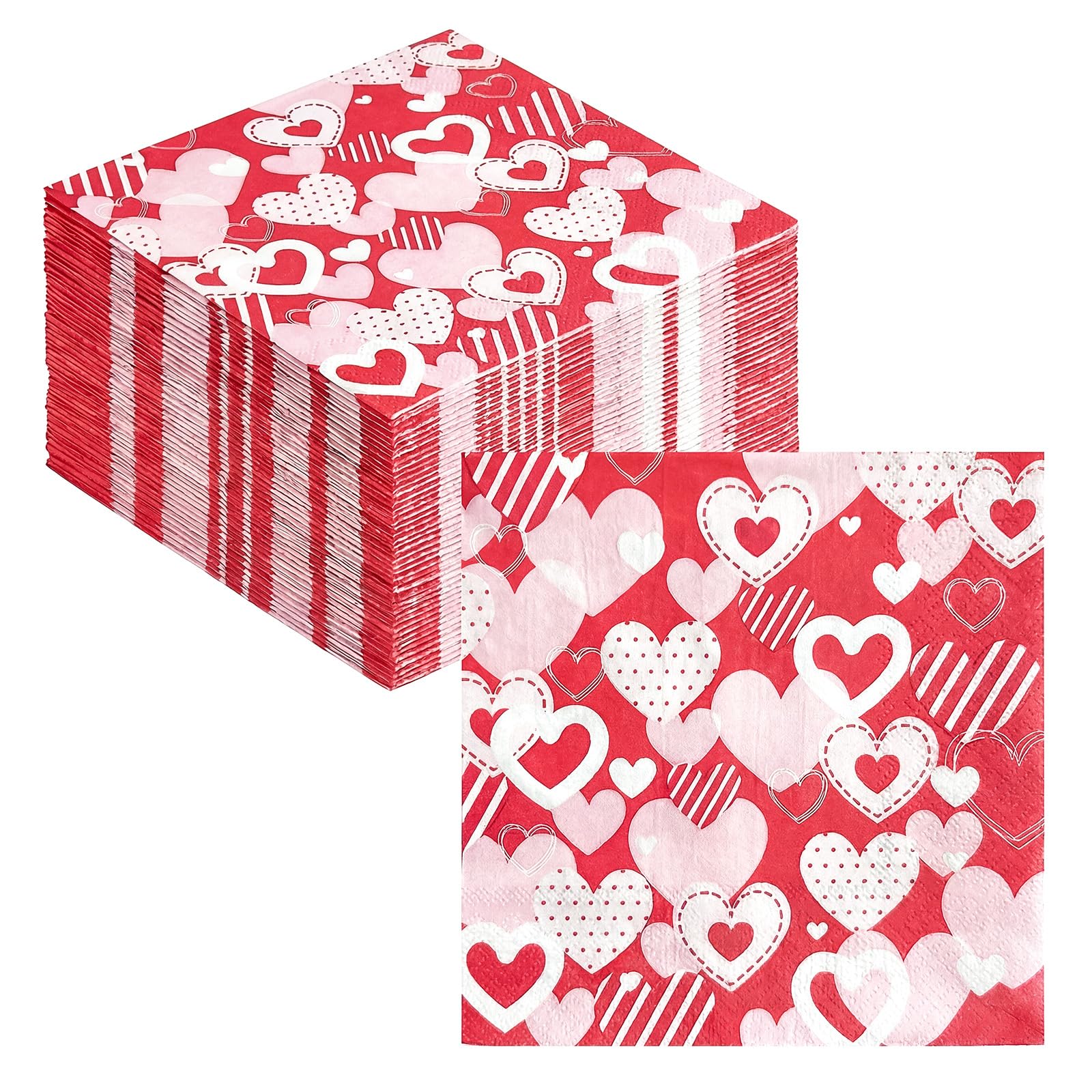 YQUQWN 50 PCS Valentines Paper Napkins Disposable Pink Heart Luncheon Dinner Napkins for Valentines Day Party Supplies Table Decor 6.5 x 6.5 Inch