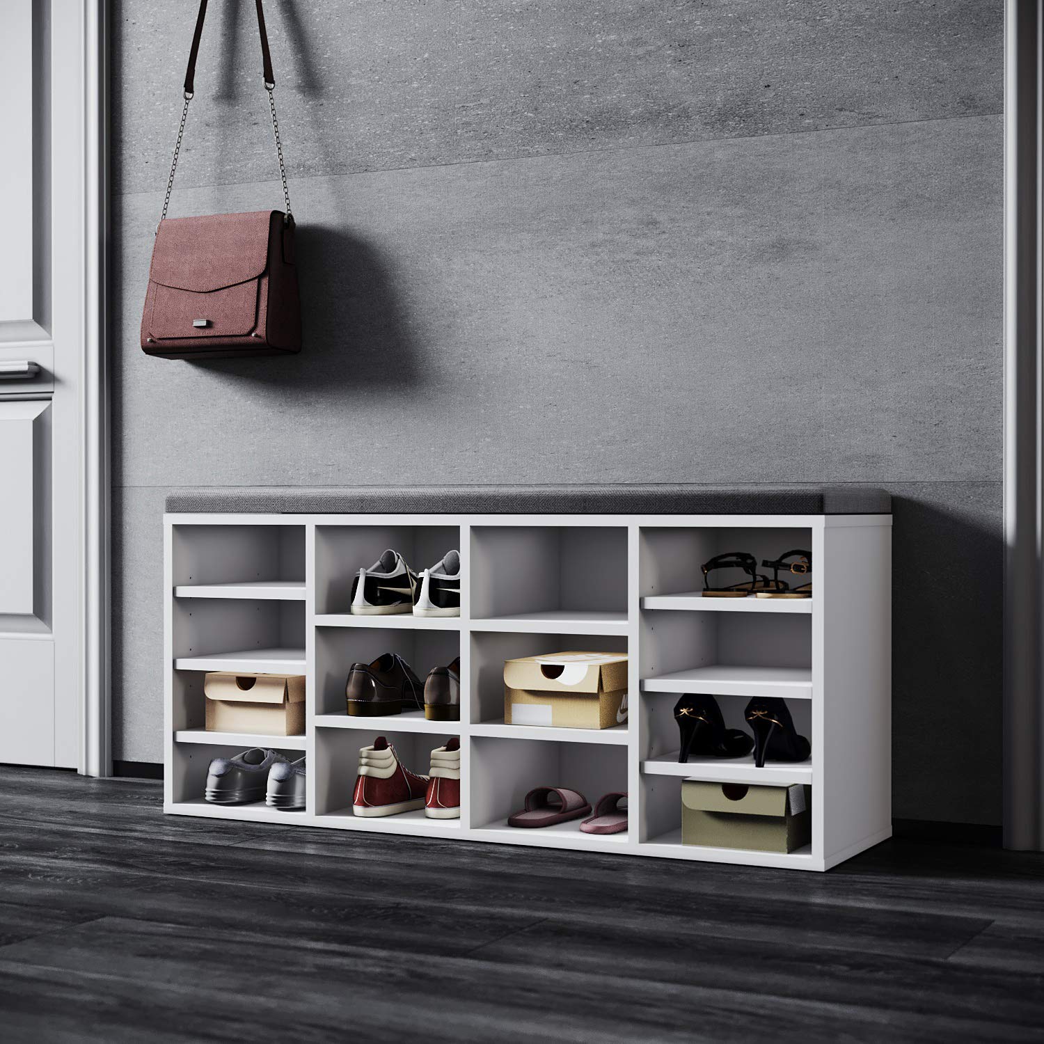 SONNI Banco Zapatero Entrado con Cojín,Banqueta de Zapatos Recibidor con Asiento 103.5x30x48cm