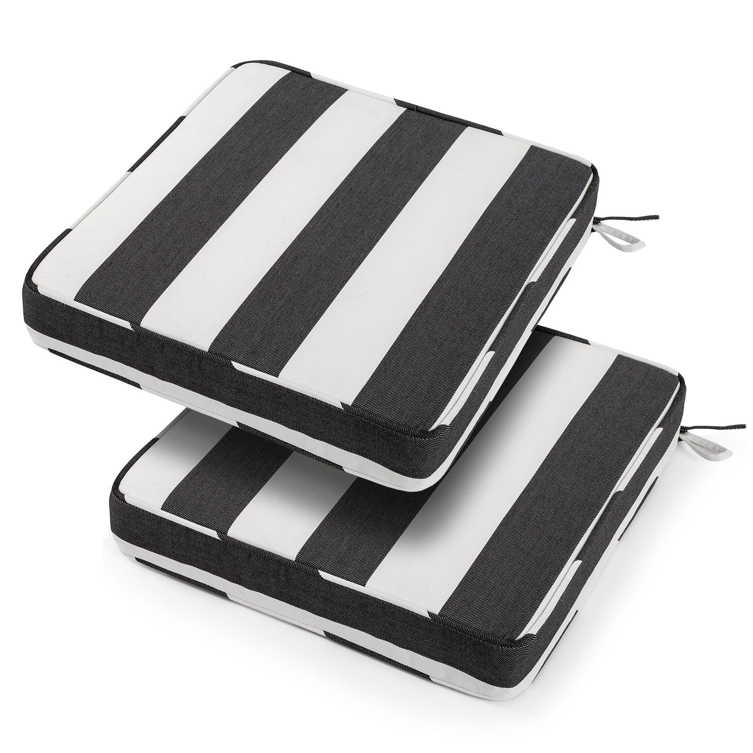 Photo 1 of 18x18x3 Inch Outdoor Square Corner Chair Cushions with Ties Set of 2, Water&Fade Resistant Thick Seat Cushion Pads for Garden Patio Dining Porch Furniture - Black Ivory Striped