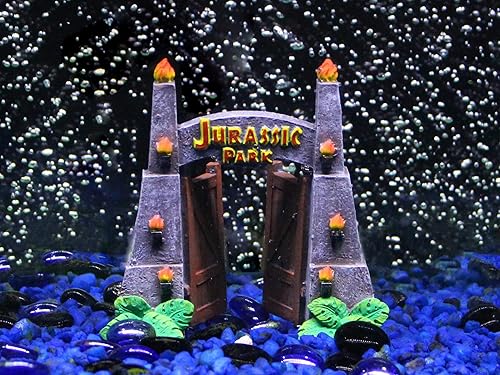 Miniatura 3 de Penn-Plax Jurassic Park - Paquete de adornos de acuario con licencia oficial de 2 piezas, incluye decoraciones de T-Rex y Park Gate, pequeño
