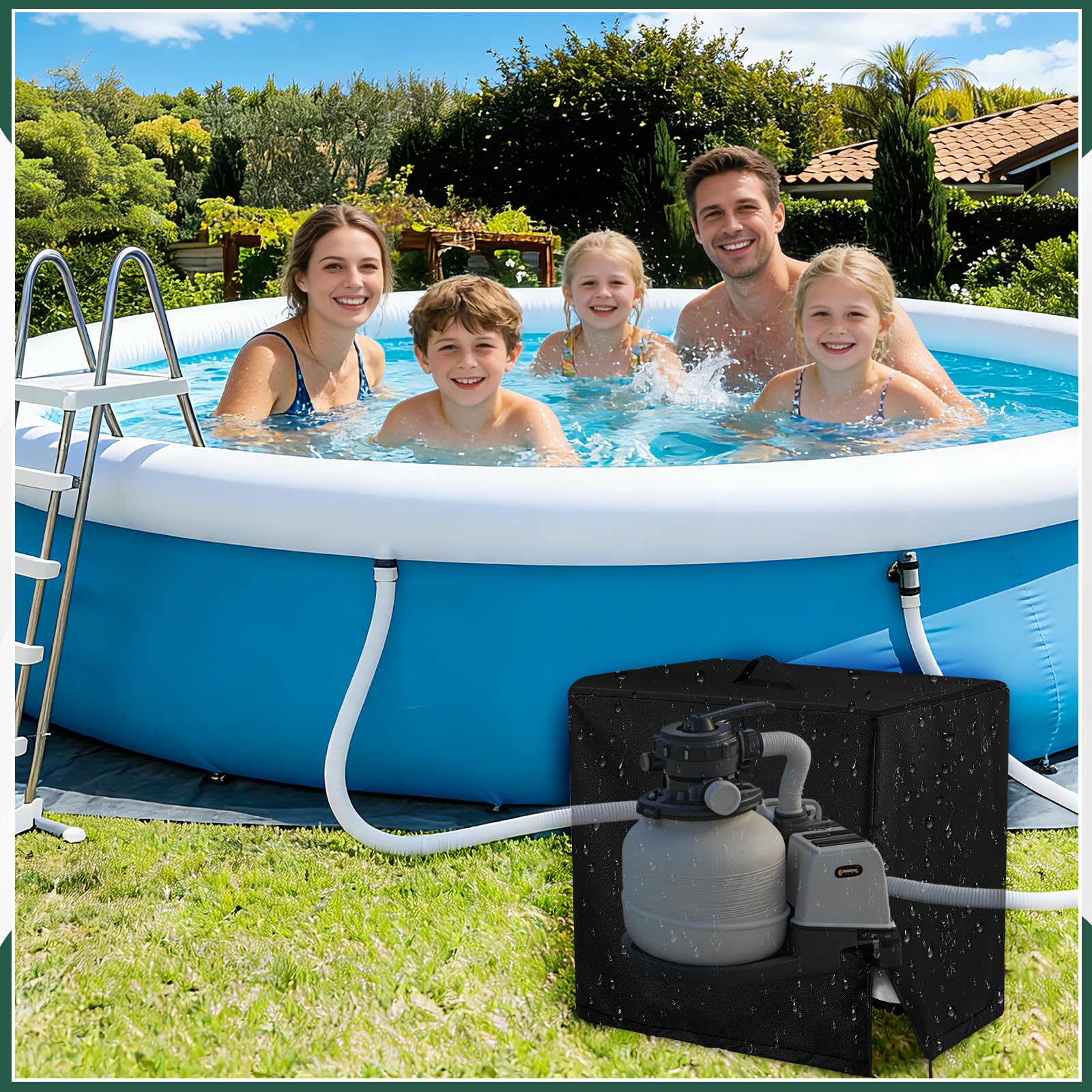 Cubierta para Bomba De Piscina, Cubierta De Filtro De Arena Piscina, 420D Oxford Lona Cubierta Bomba Calor Piscina, Resistente a Los Rayos UV Cubierta para Filtro De Piscina, 84x61x86 cm