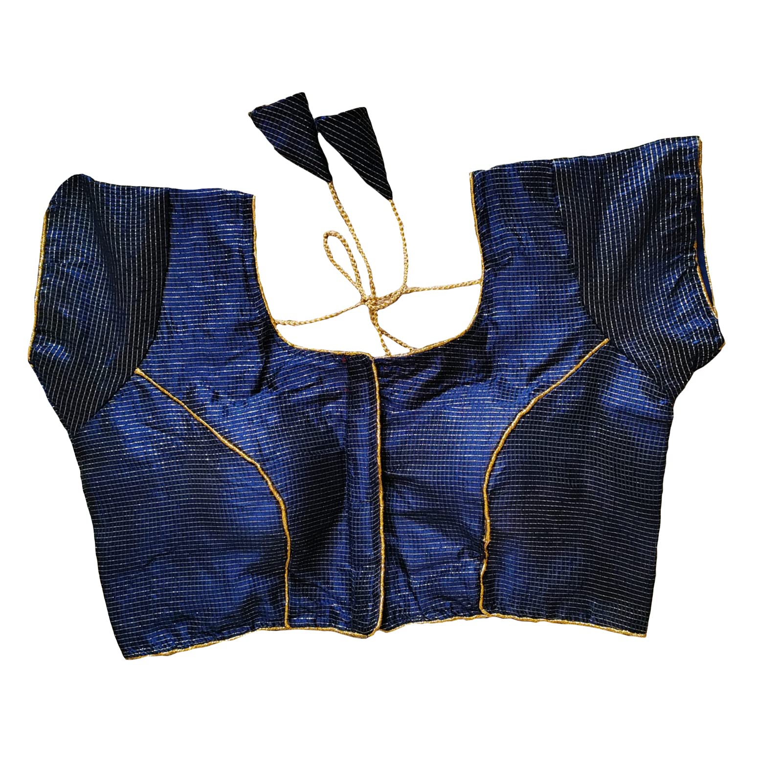 Pujia Mills Banarasi Regular Short Sleeve Simple Blouse (Chanderi Navy Blue 38)