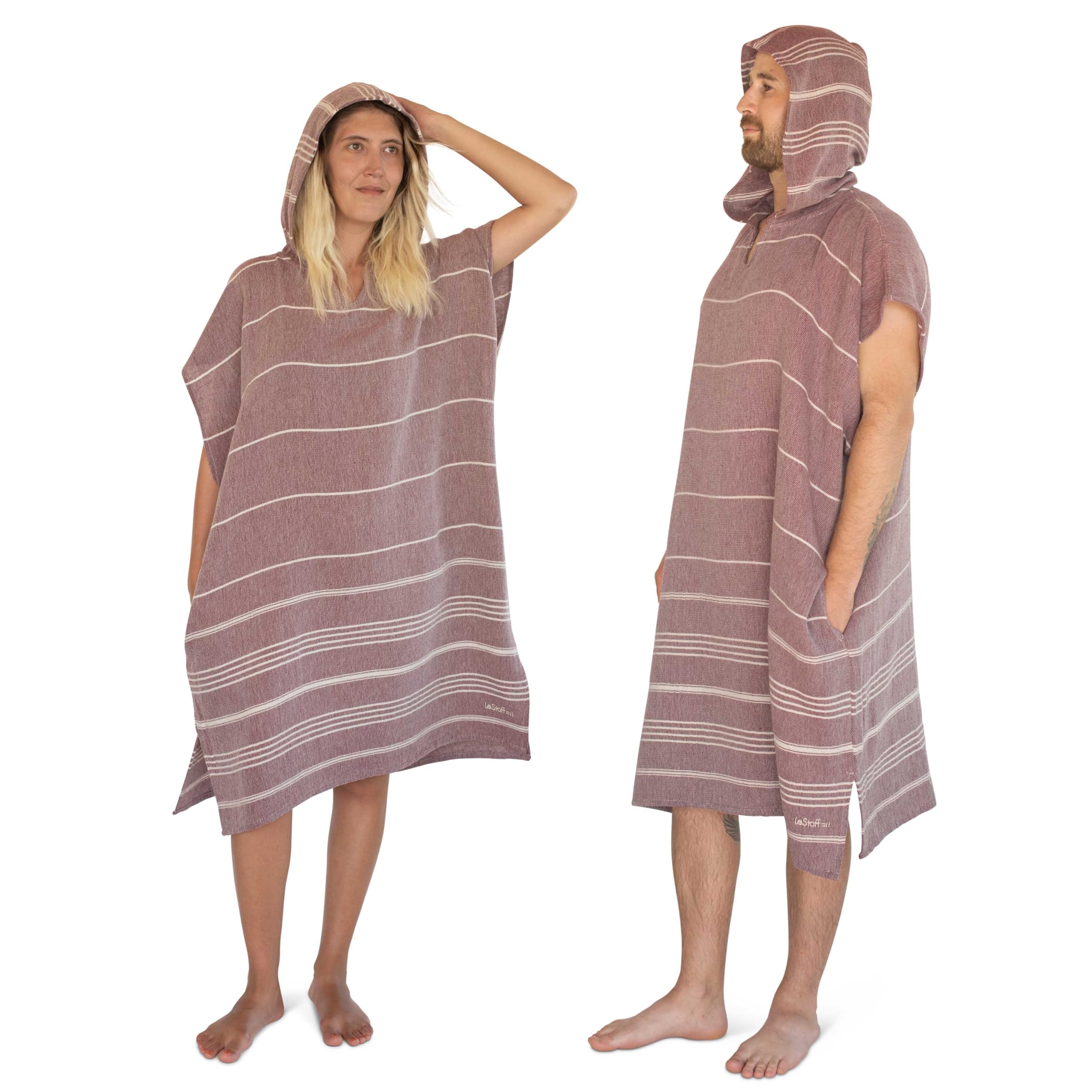 LeStoff Badeponcho - 50% Bio-Baumwolle 50% Hanf - Leicht, Saugstark, Schnelltrocknend, Bio, Strandponcho mit Kapuze, Handtuchponcho, Surf Poncho, Handtuchkleid, Duschponcho, Umziehponcho