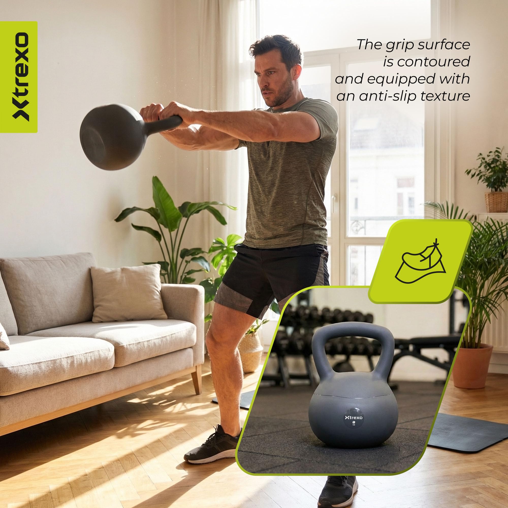 Soft Kettlebell 6-12 kg – przyjazna dla podłoża i cicha praca – syntetyczna osłona z materiałem wypełniającym – do treningu siłowego i funkcjonalnego w domu
