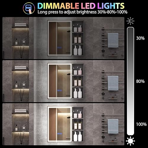 Miniatura 6 de Vlsrka Botiquín de baño con espejo LED RGB iluminado, botiquín de baño con puertas, espejo de baño montado en la pared con luces y almacenamiento, 5
