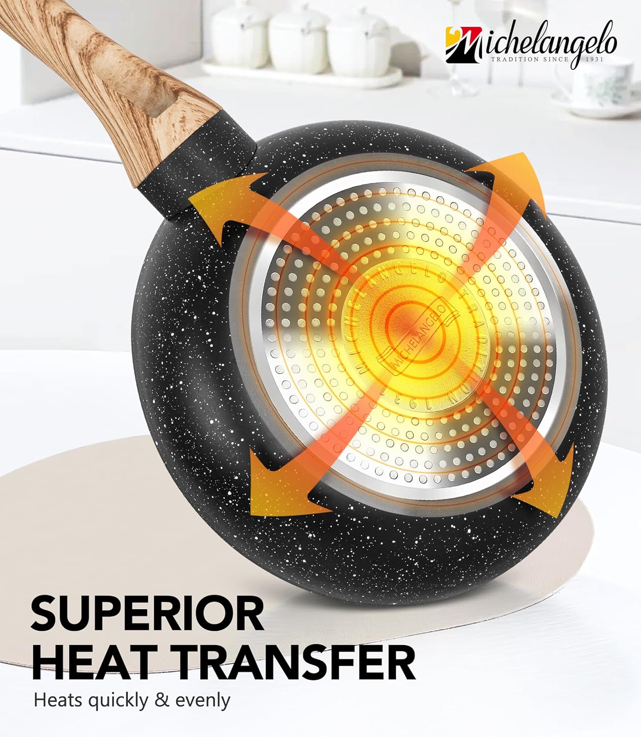 MICHELANGELO 8 Inch Nonstick Frying Pan with Lid, Non Stick Small Frying Pan with Non-Toxic Coating, Non-Stick Skillet with Ergonomic Handle, All Cooktops Compatible, Black - Image 6