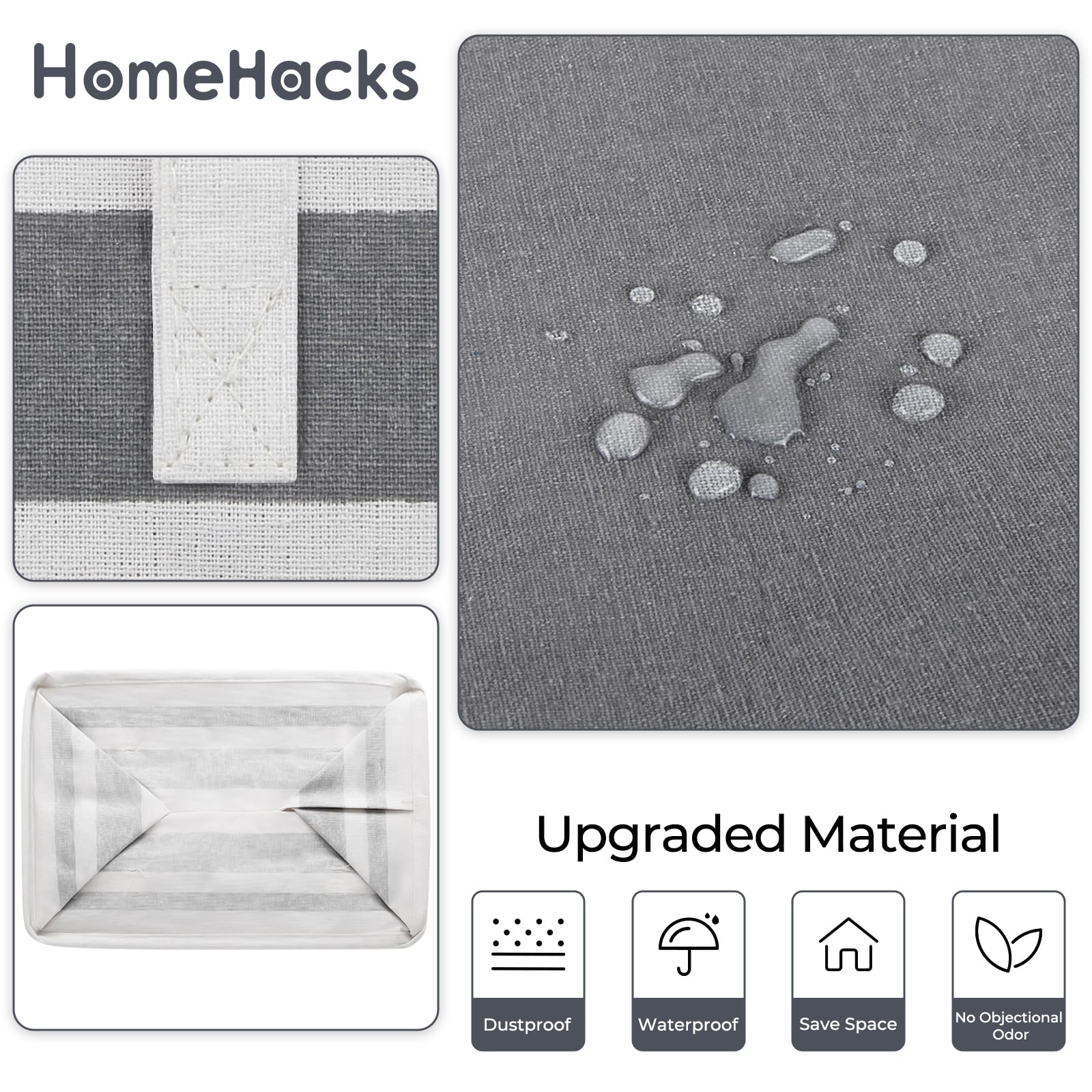 HomeHacks Confezione da 4 grandi cesti portabiancheria, 75 l ciascuno, impermeabili, autoportanti, pieghevoli, con manici estesi, per vestiti e giocattoli in dormitorio e famiglia, grigio sfumato